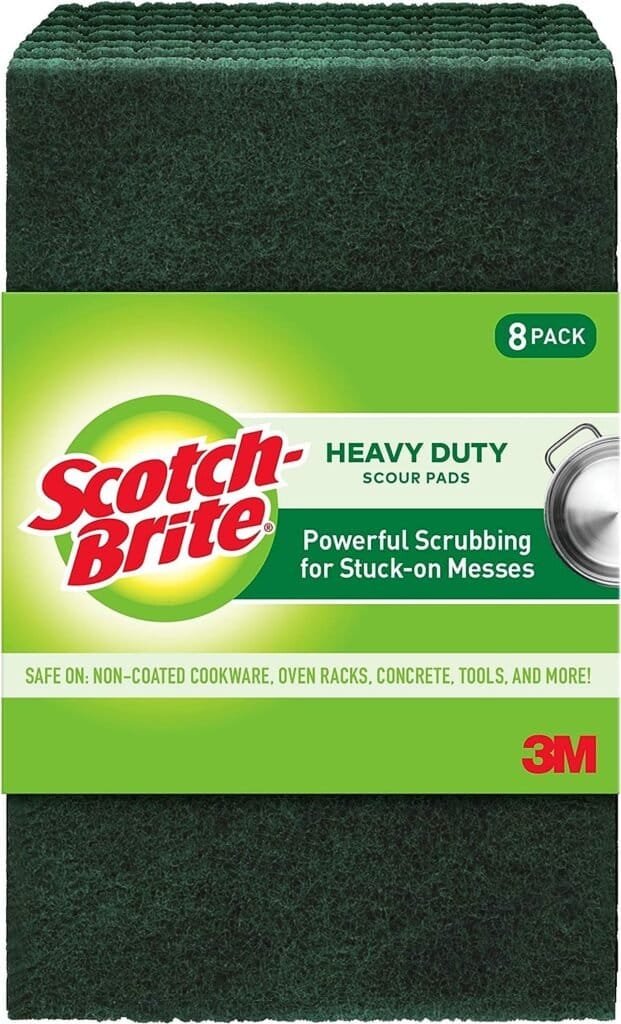Green Scotch Brite Pads, Heavy Duty Scouring Pads for Cleaning Kitchen and Household items, Multipurpose Scour Pads, 8 Pack Pads